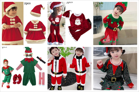 Elf Santa Claus Costume For Kids Children Christmas Party Dress Suit Set