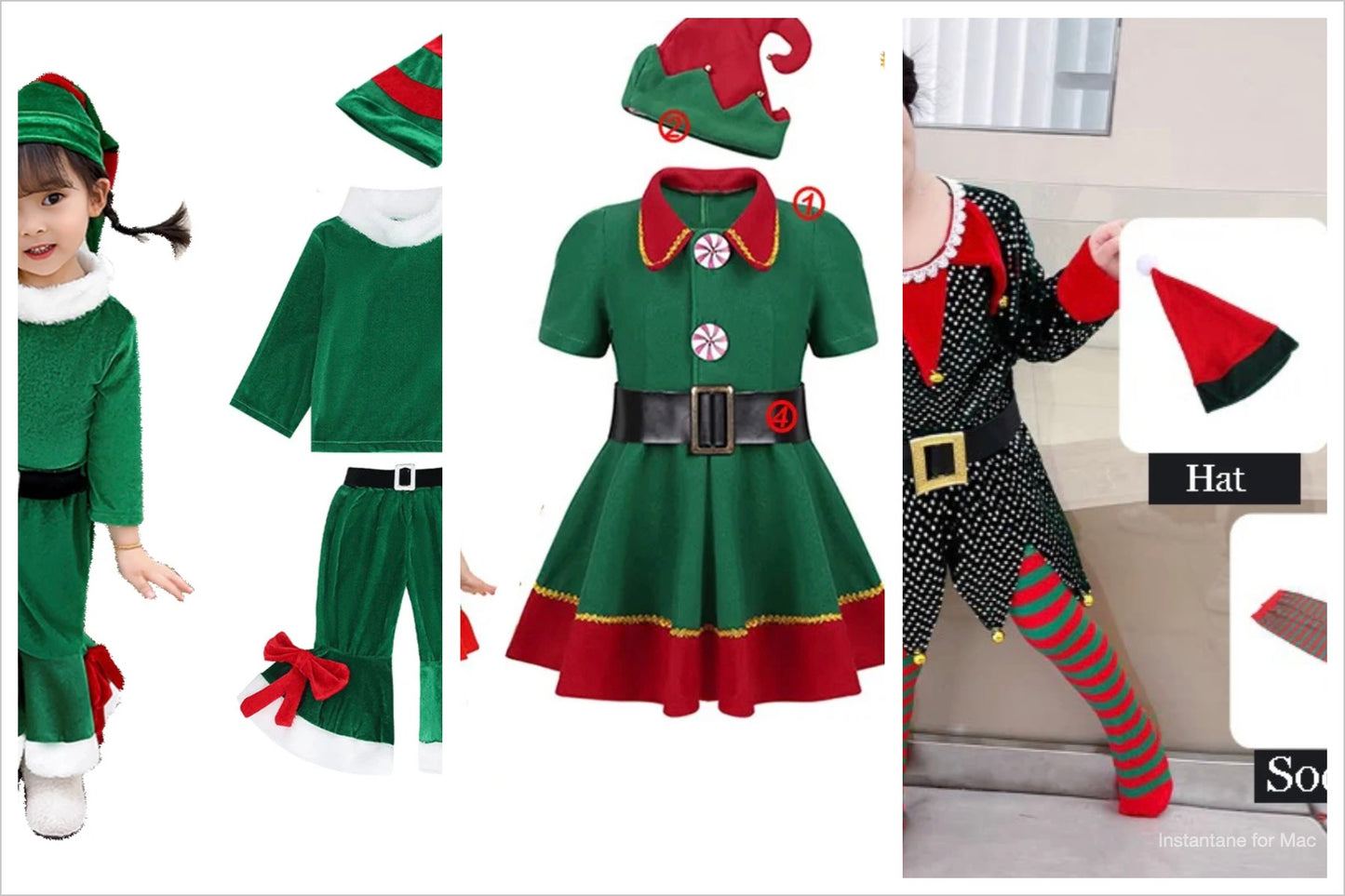 Elf Santa Claus Costume For Kids Children Christmas Party Dress Suit Set