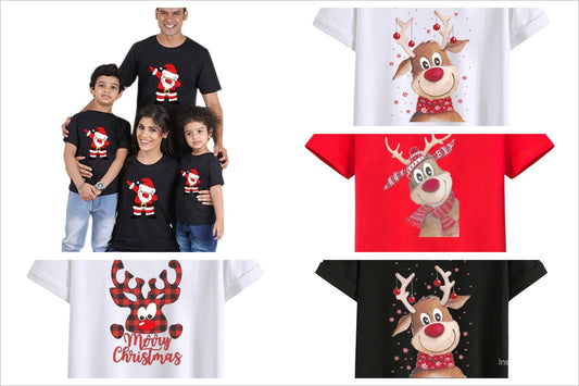 Reindeer Christmas Family Matching T-shirt Mom Dad Kids Me Baby Outfit Father Mother Daughter Son Girl Boys T-shirt