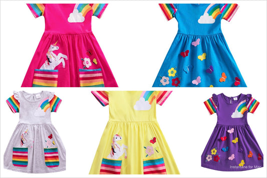 Butterflies Flowers Unicorns rainbows Girls Dress