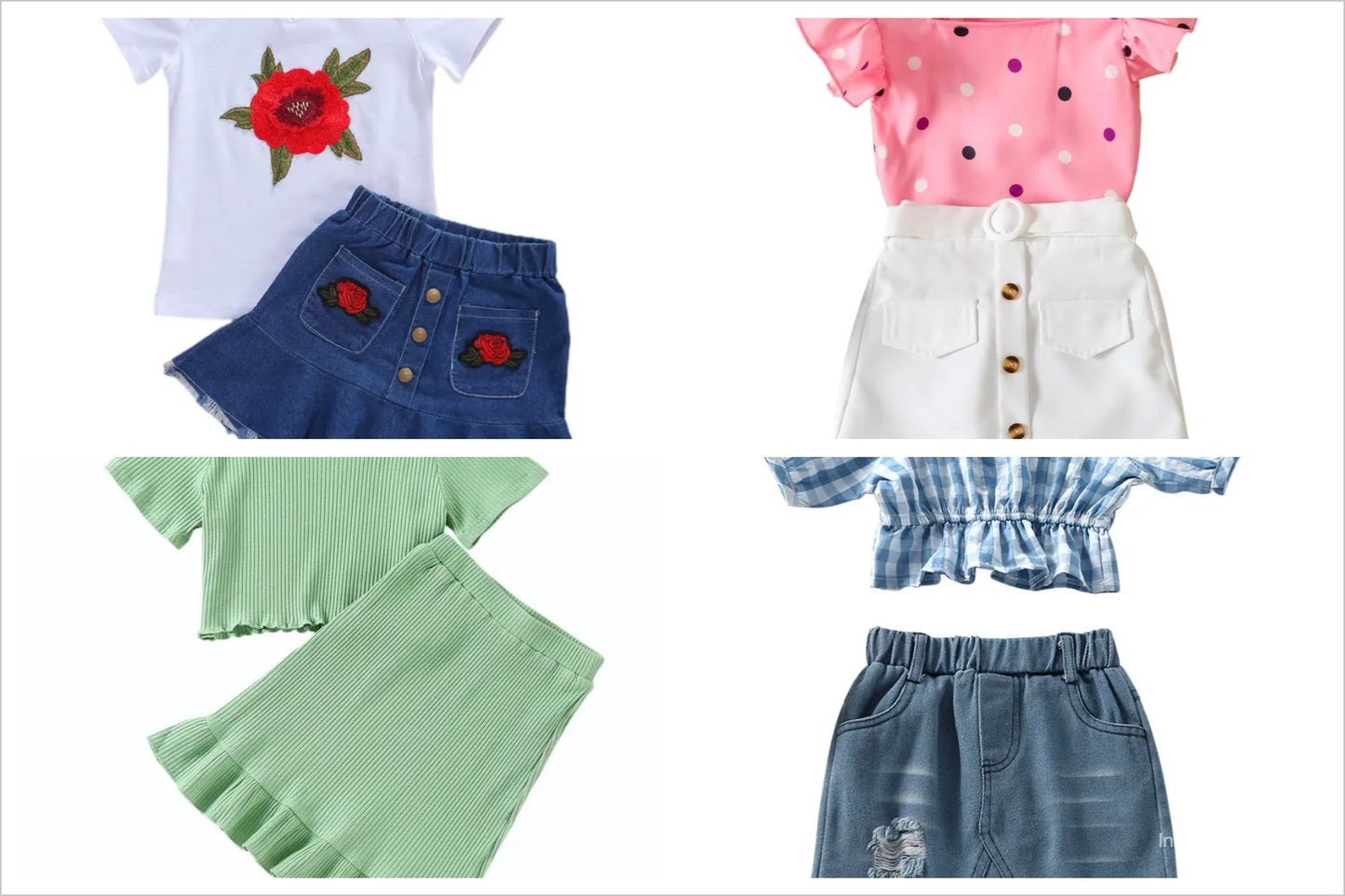 Girl Clothes Short Sleeve 3D Flower Tops T-Shirt Leather Skirt Summer Outfits Baby Toddler kid Fashion