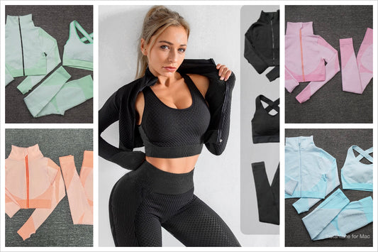 2/3PCS Workout Set with Long Sleeve Crop Top High Waist Leggings