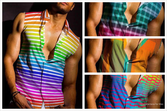 Rainbow Print Sleeveless Shirt Buttoned Turn-down Collar Tank Top