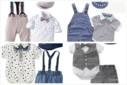 newborn clothes cotton shirts rompers+shorts+bow tie+caps 4pcs/set boys clothes infant baby outfits