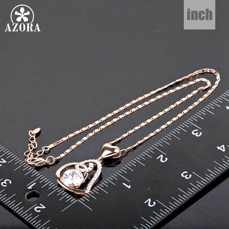 Rose Gold Color Clear Stellux Austrian Crystals Double Heart Pendant Necklace