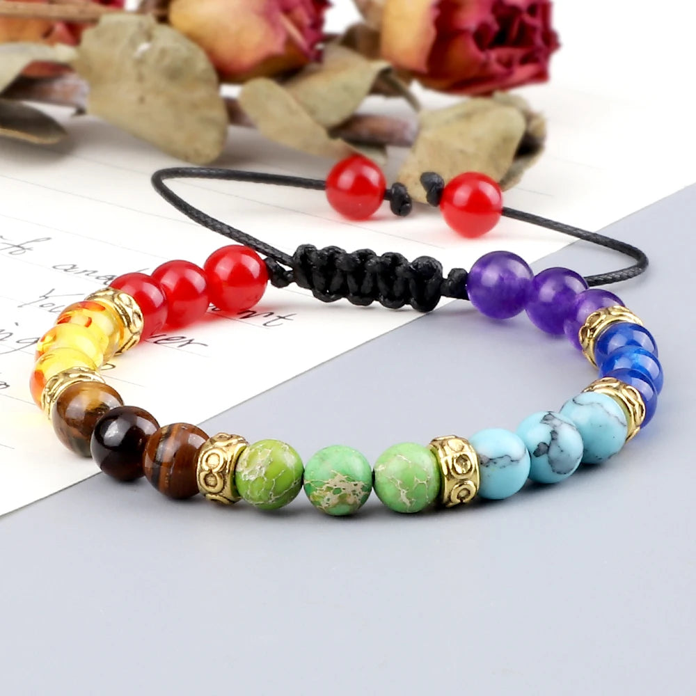 7 Chakra Reiki Healing Beads Bracelet Stone Beaded Stretch Bracelet Adjustable Braided Bangle Jewelry