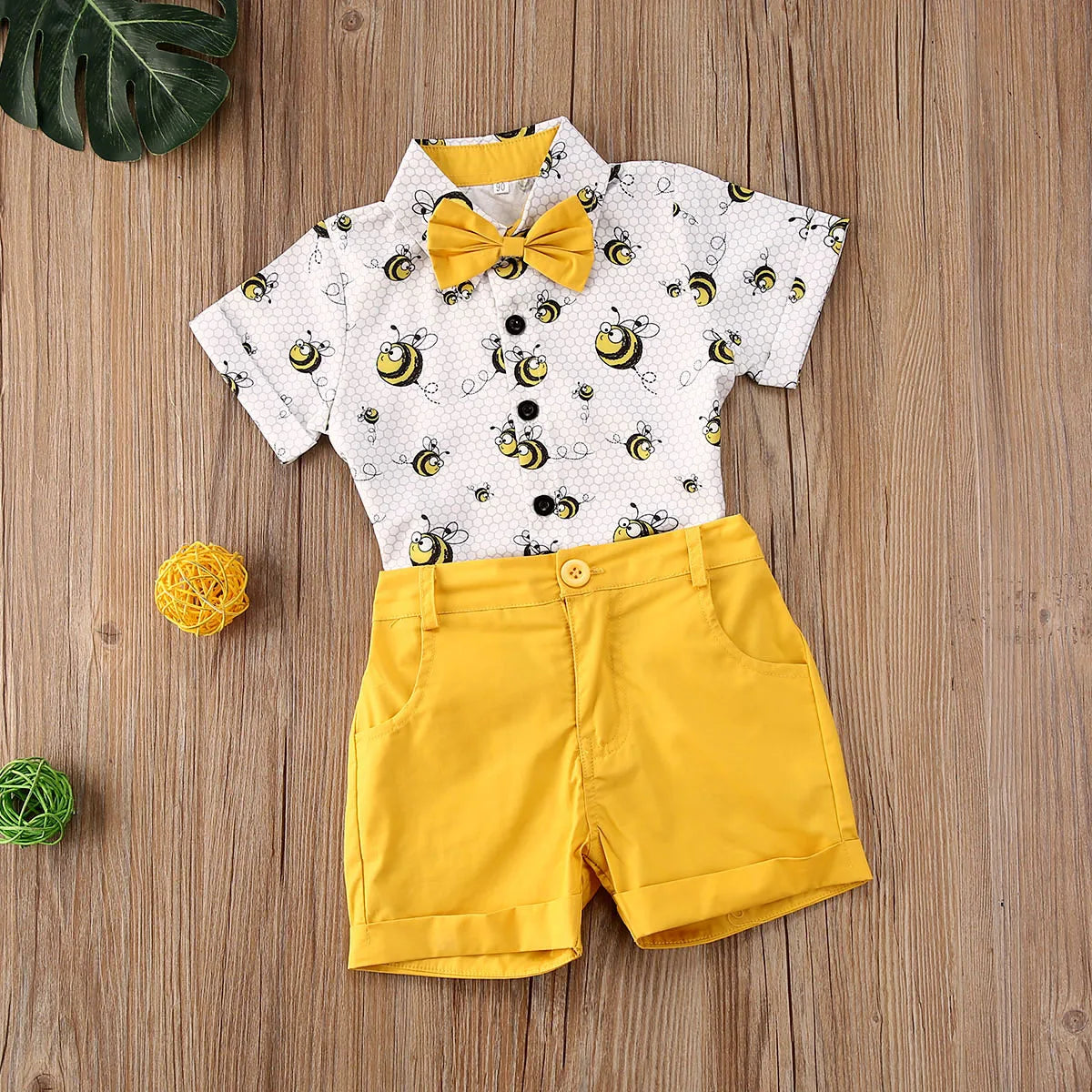 Infant Baby Boy Clothes Set Bee Print Short Sleeve T Shirts Tops+Shorts 2pcs