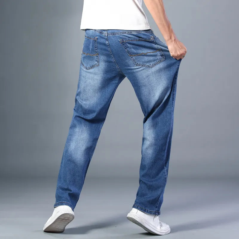 6 Colors Thin Straight-leg Loose Jeans Classic Style Advanced Stretchy Denim Baggy Pants