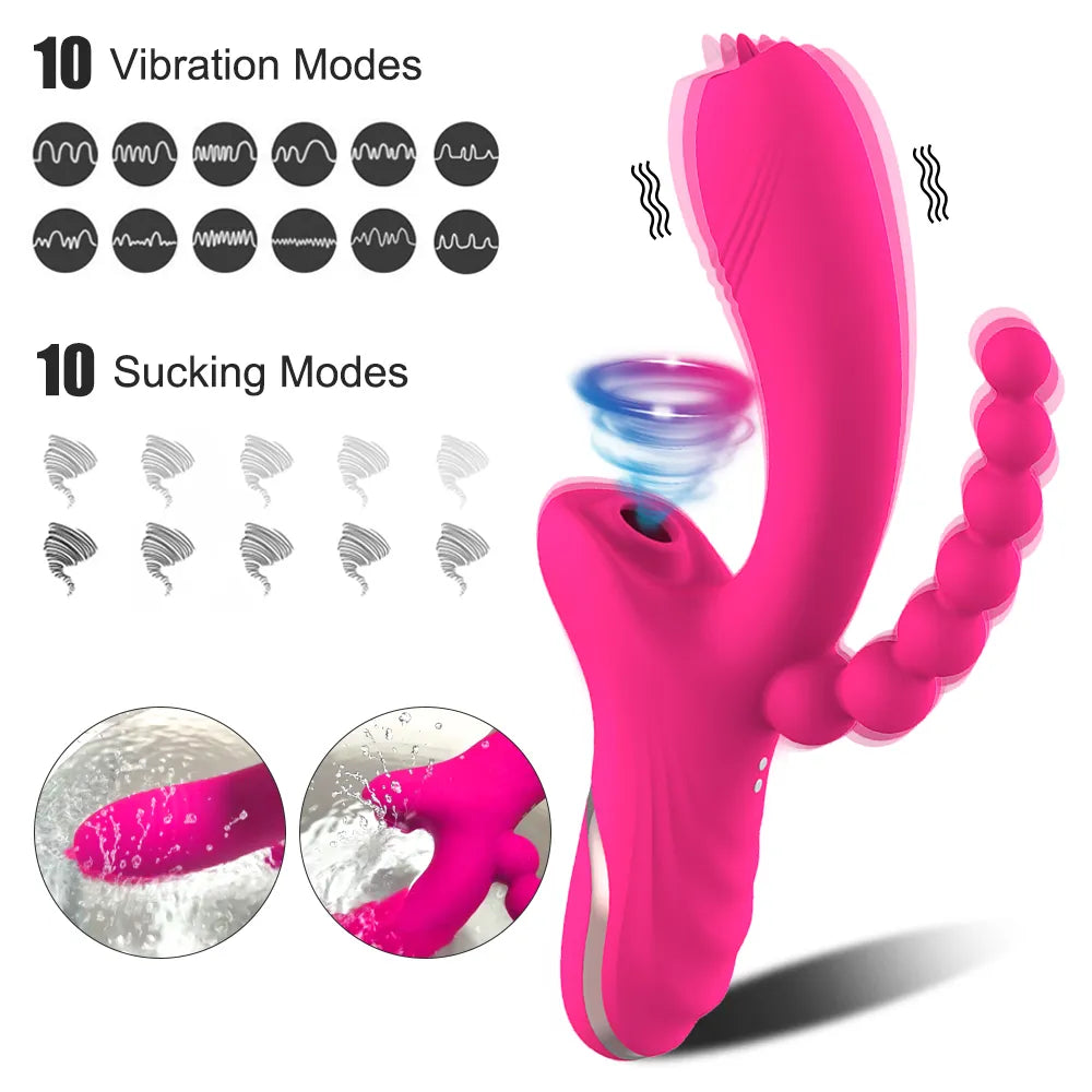 3 in 1 Clitoris Sucker Dildo Vibrator G Spot Tongue Licking Vacuum Stimulator Sex Toy Adult Goods