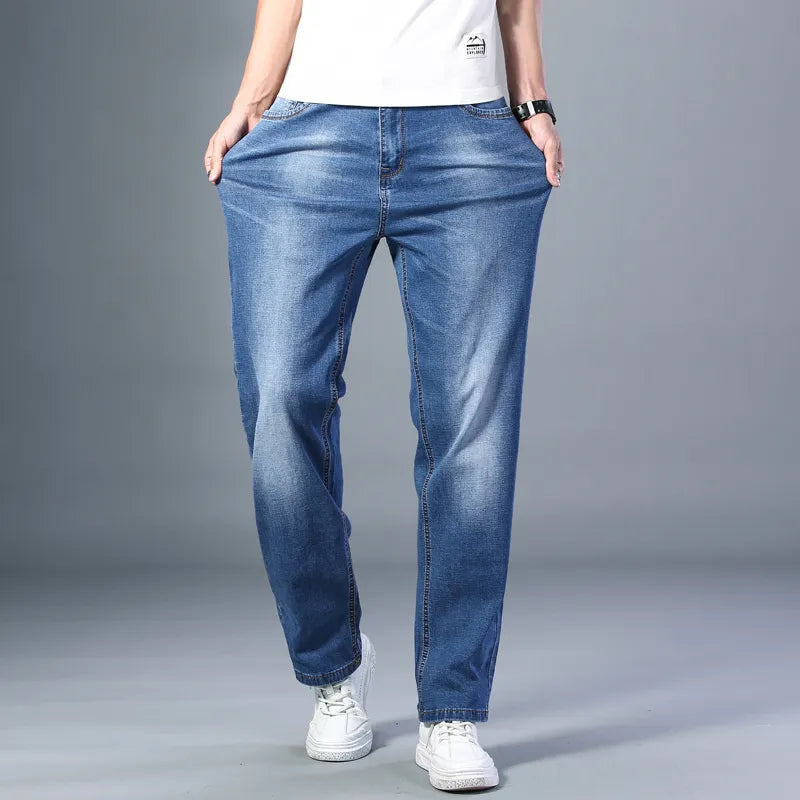 6 Colors Thin Straight-leg Loose Jeans Classic Style Advanced Stretchy Denim Baggy Pants