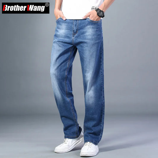 6 Colors Thin Straight-leg Loose Jeans Classic Style Advanced Stretchy Denim Baggy Pants