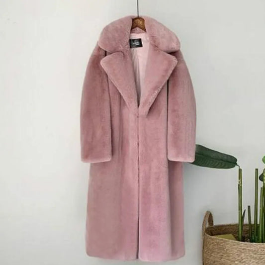 Faux Fur Thick Long Coat Turn Down Collar