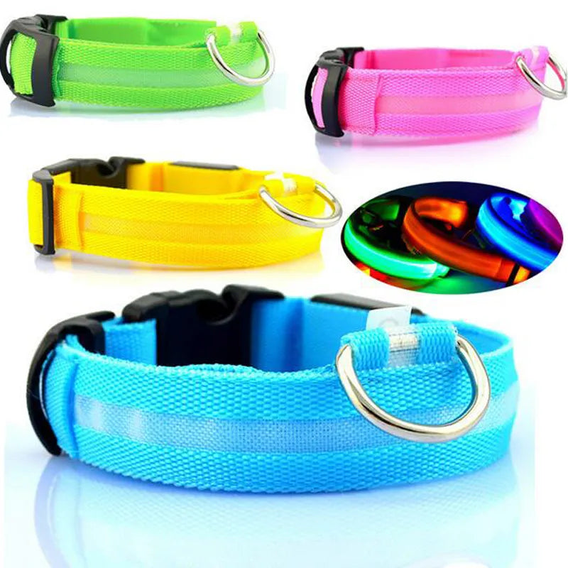 Nylon Pet Dogs Cats LED Collar Night Light Safety Pet Accessories