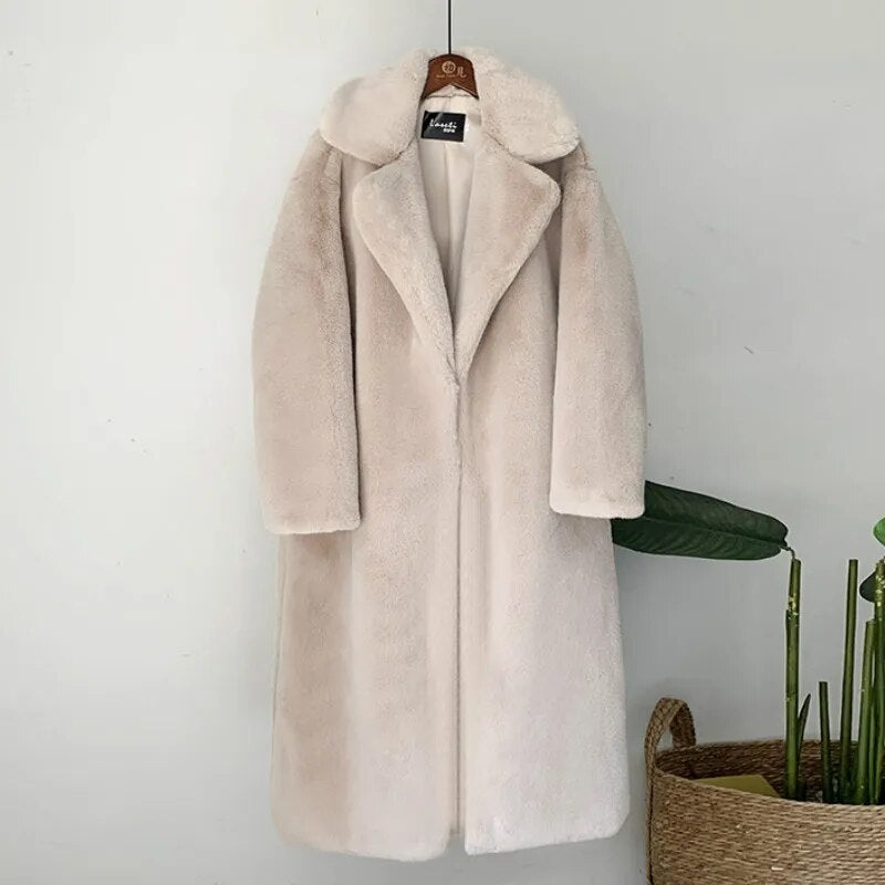 Faux Fur Thick Long Coat Turn Down Collar