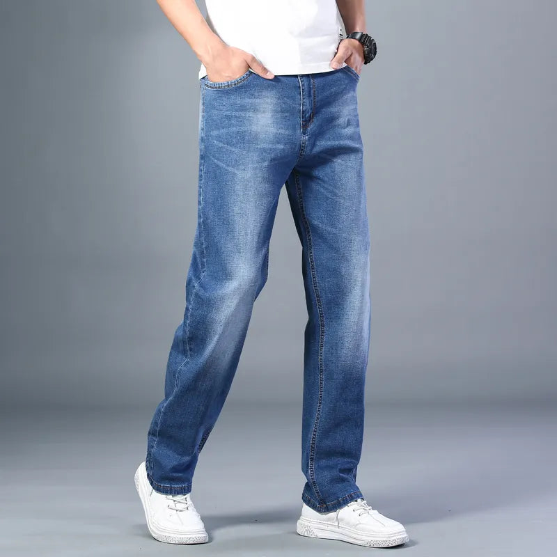 6 Colors Thin Straight-leg Loose Jeans Classic Style Advanced Stretchy Denim Baggy Pants