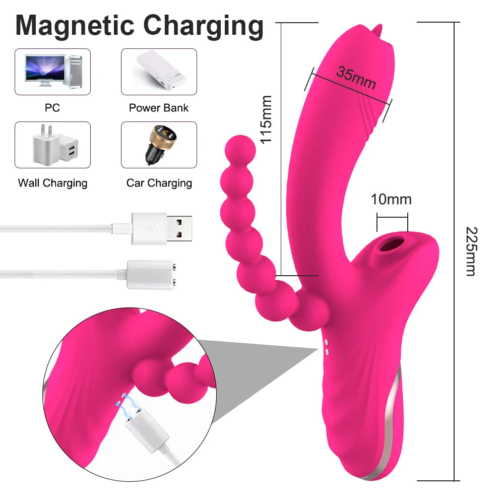 3 in 1 Clitoris Sucker Dildo Vibrator G Spot Tongue Licking Vacuum Stimulator Sex Toy Adult Goods