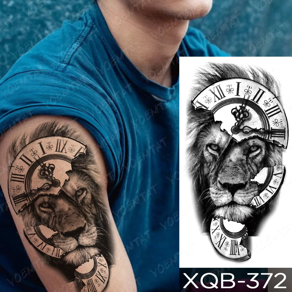 Waterproof Temporary Tattoo Sticker Body Art Fake Tattoo Forest Lion Tiger Bear Flash Leopard Wolf Crown for Men and Women