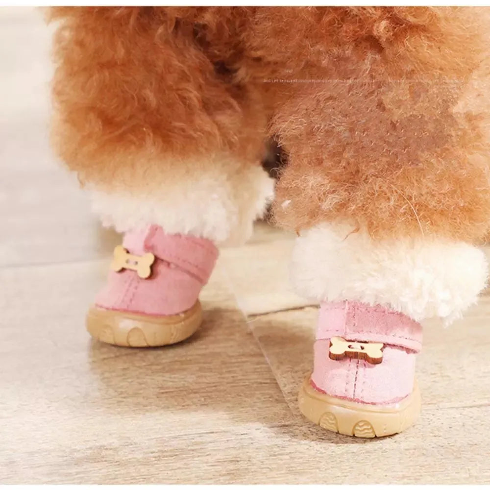 4PC Anti-Slip Winter Thick Fur Dog Boots Shoes for Small Dogs