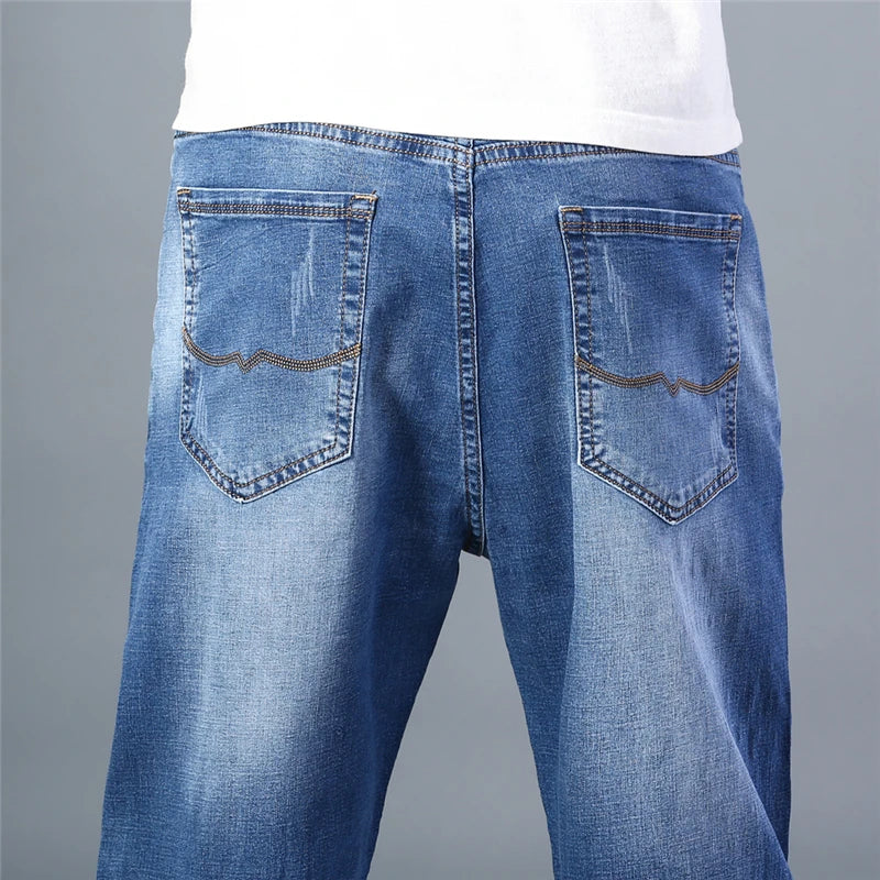 6 Colors Thin Straight-leg Loose Jeans Classic Style Advanced Stretchy Denim Baggy Pants