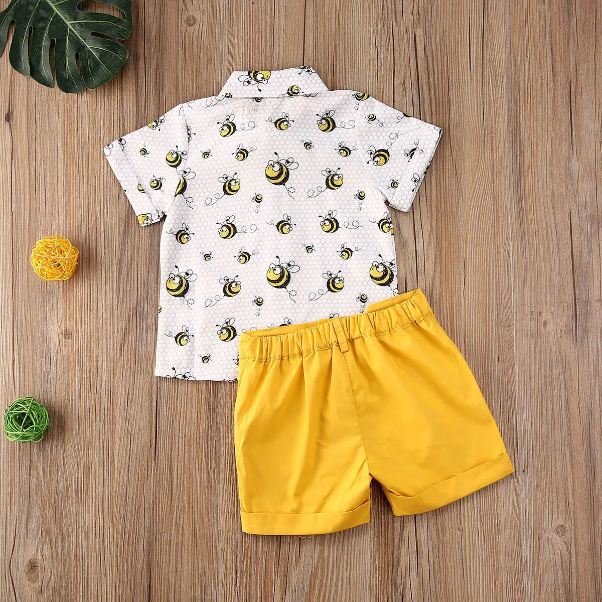 Infant Baby Boy Clothes Set Bee Print Short Sleeve T Shirts Tops+Shorts 2pcs