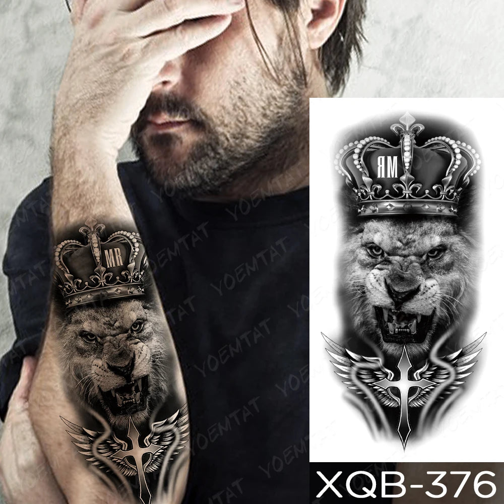 Waterproof Temporary Tattoo Sticker Body Art Fake Tattoo Forest Lion Tiger Bear Flash Leopard Wolf Crown for Men and Women