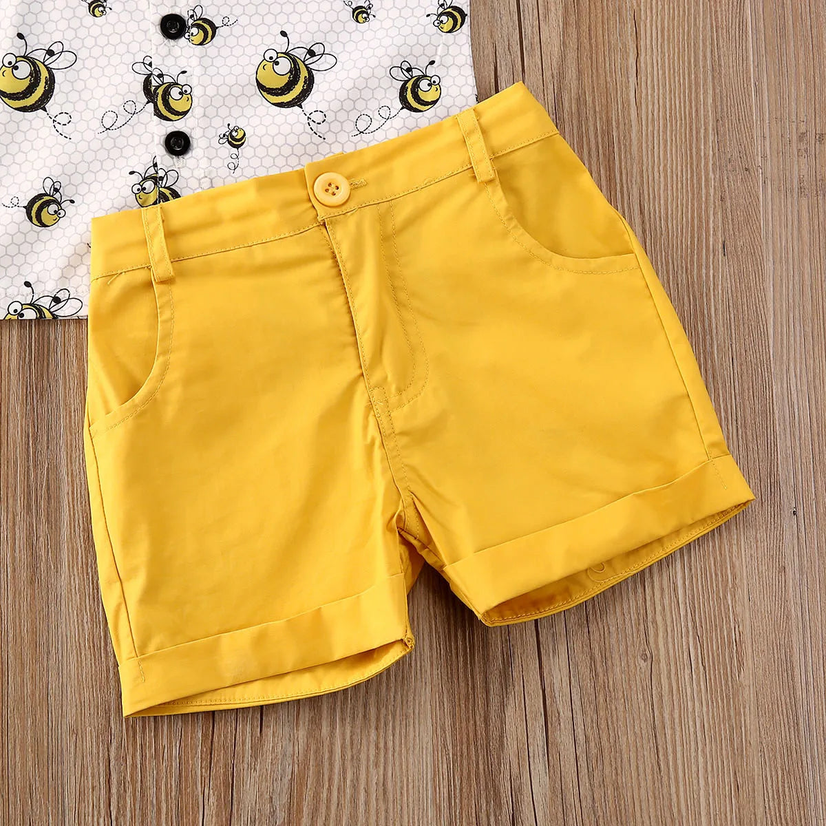 Infant Baby Boy Clothes Set Bee Print Short Sleeve T Shirts Tops+Shorts 2pcs