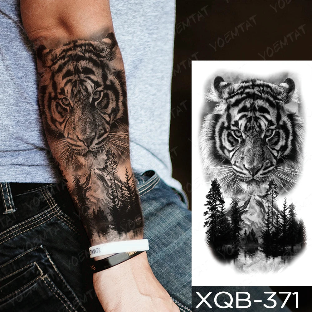 Waterproof Temporary Tattoo Sticker Body Art Fake Tattoo Forest Lion Tiger Bear Flash Leopard Wolf Crown for Men and Women