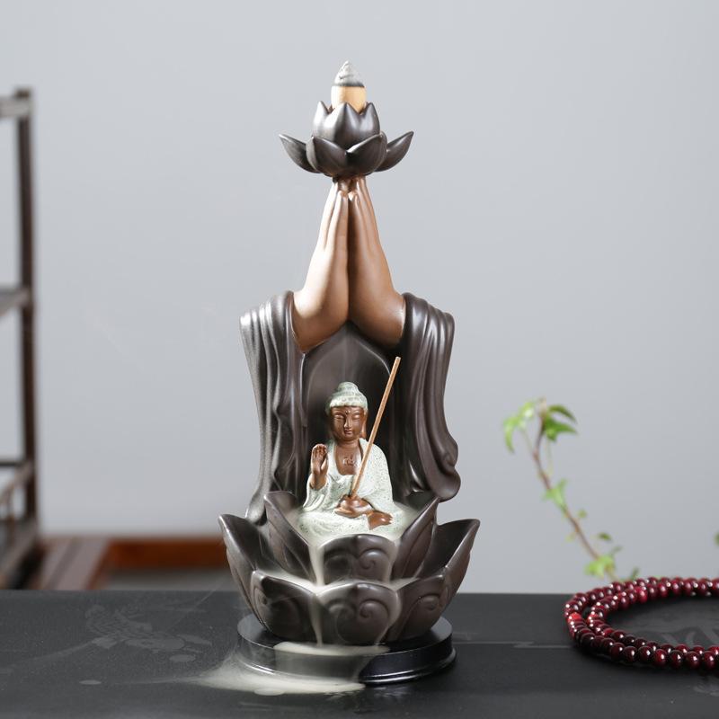 Buddha Lotus Incense Stand Stick Holder Waterfall Aroma Incense Burner Decor