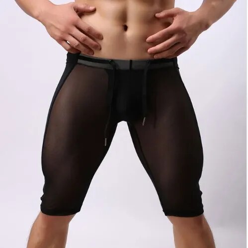 Sexy Transparent Breathable Knee-length Bodybuilding Mesh Tights Shorts