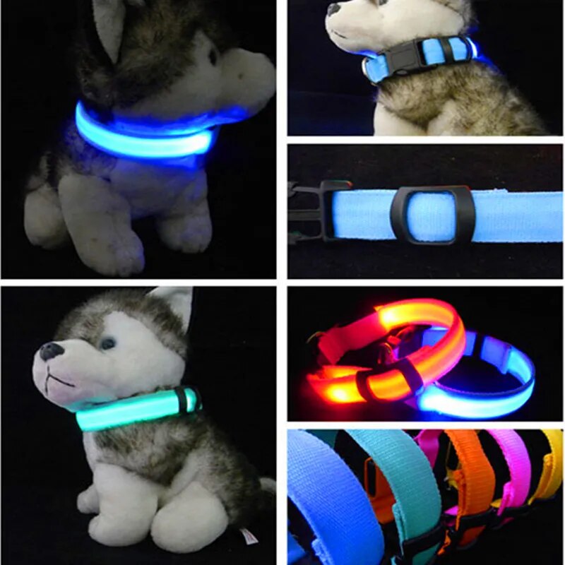 Nylon Pet Dogs Cats LED Collar Night Light Safety Pet Accessories