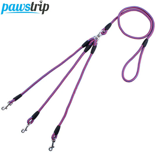 2/3 Ways Couplers Pet Walking Running Dog Leash Lead 55" Long Braided Nylon Double Dog Leash Rope