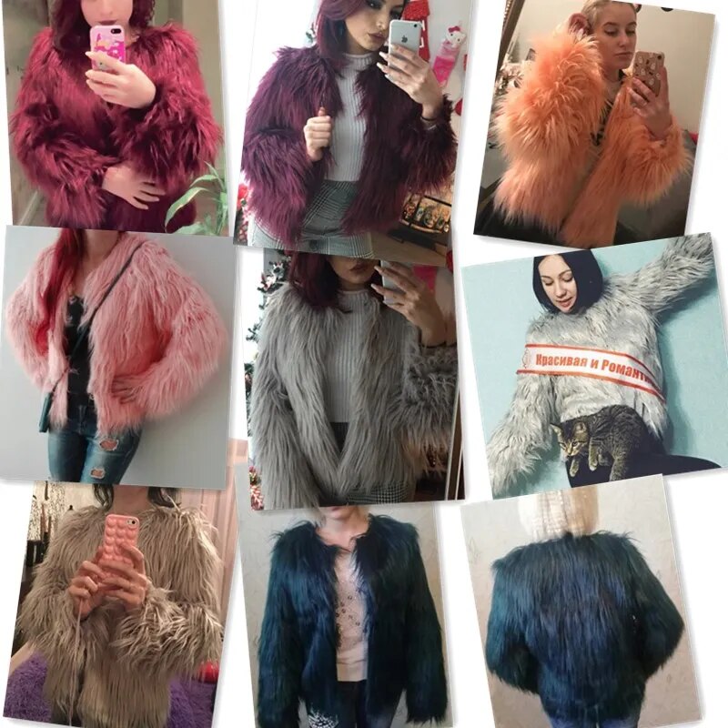 Warm Fluffy Furry Faux Fur Long Sleeve Coat Jacket Overcoat Outerwear