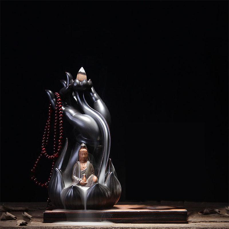 Buddha Lotus Incense Stand Stick Holder Waterfall Aroma Incense Burner Decor