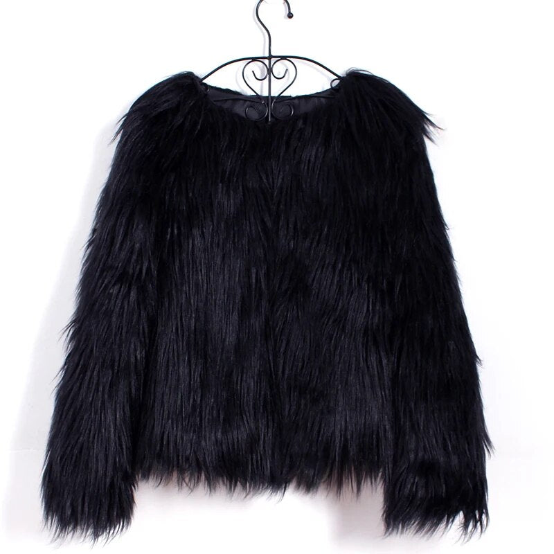 Warm Fluffy Furry Faux Fur Long Sleeve Coat Jacket Overcoat Outerwear