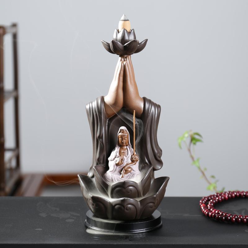 Buddha Lotus Incense Stand Stick Holder Waterfall Aroma Incense Burner Decor