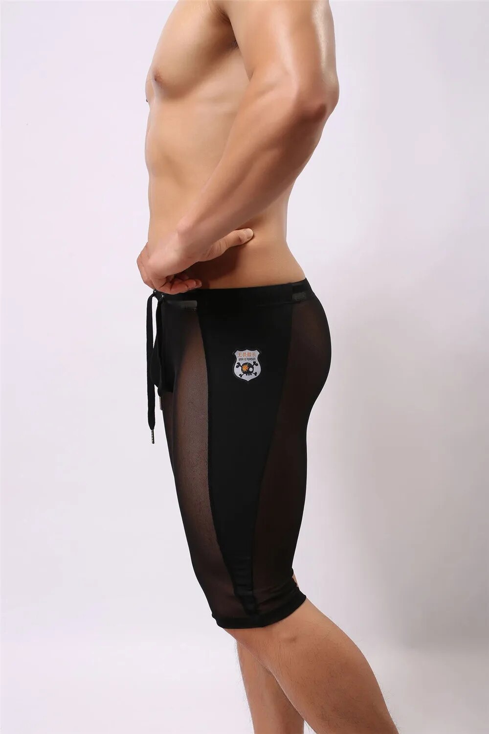 Sexy Transparent Breathable Knee-length Bodybuilding Mesh Tights Shorts