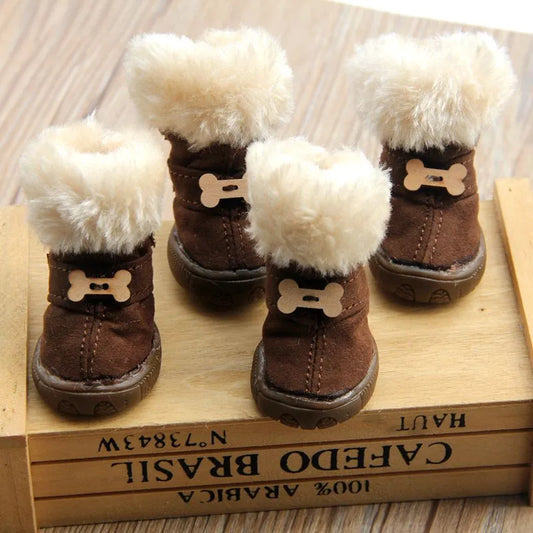 4PC Anti-Slip Winter Thick Fur Dog Boots Shoes for Small Dogs