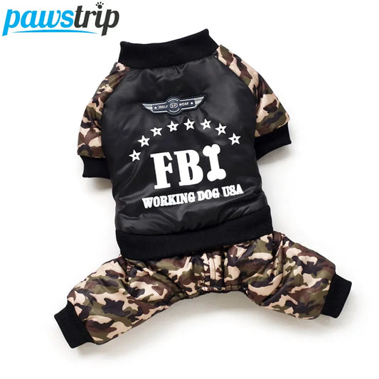 FBI Dog Jumpsuit Overall Thickening Dog Costume Warm Winter Clothing