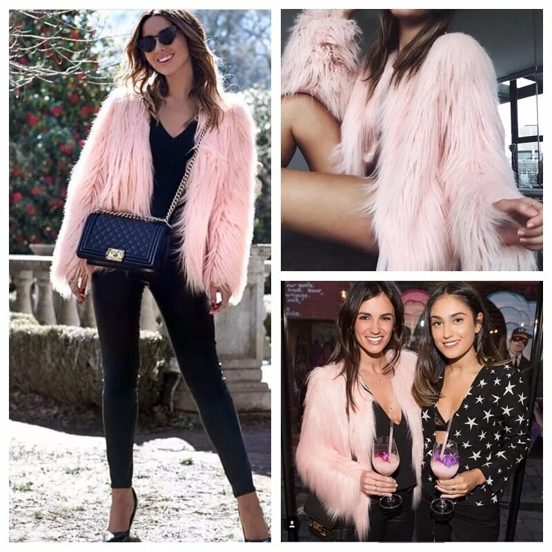 Warm Fluffy Furry Faux Fur Long Sleeve Coat Jacket Overcoat Outerwear