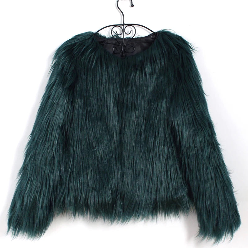 Warm Fluffy Furry Faux Fur Long Sleeve Coat Jacket Overcoat Outerwear