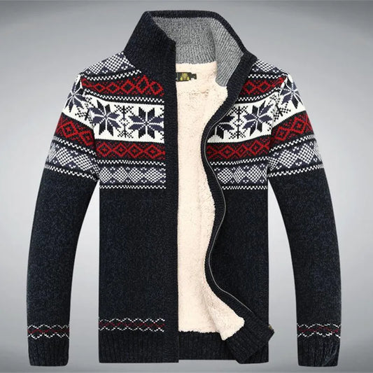 Thick Fleece Knitted Jacquard Cardigan Sweater