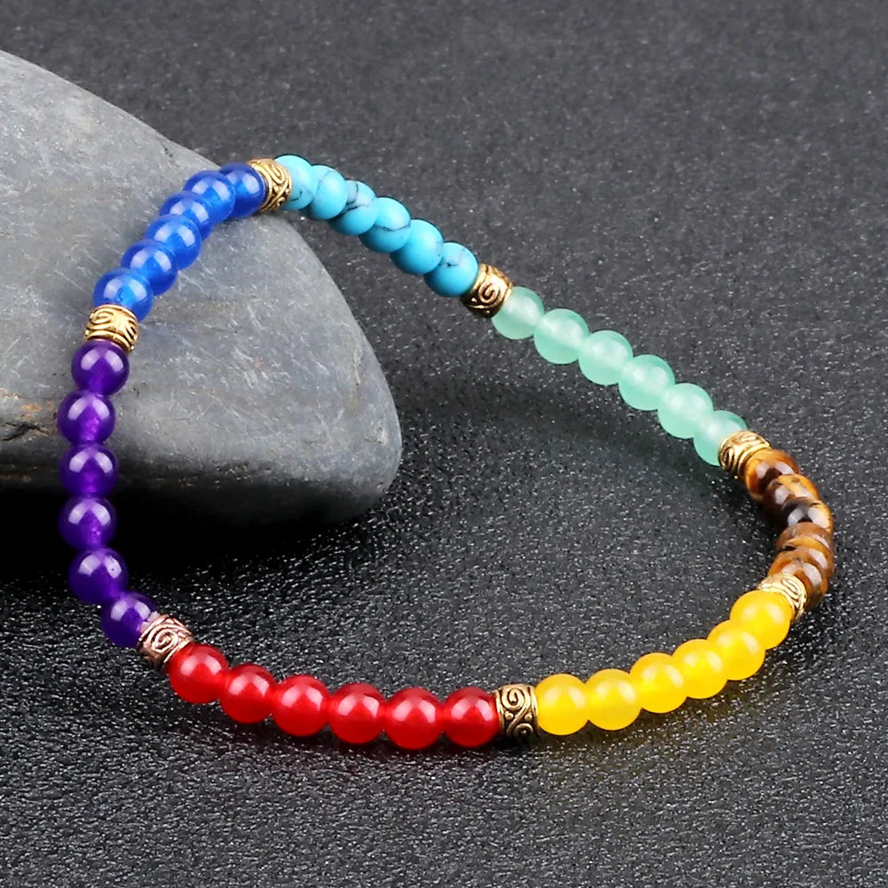 7 Chakra Reiki Healing Beads Bracelet Stone Beaded Stretch Bracelet Adjustable Braided Bangle Jewelry