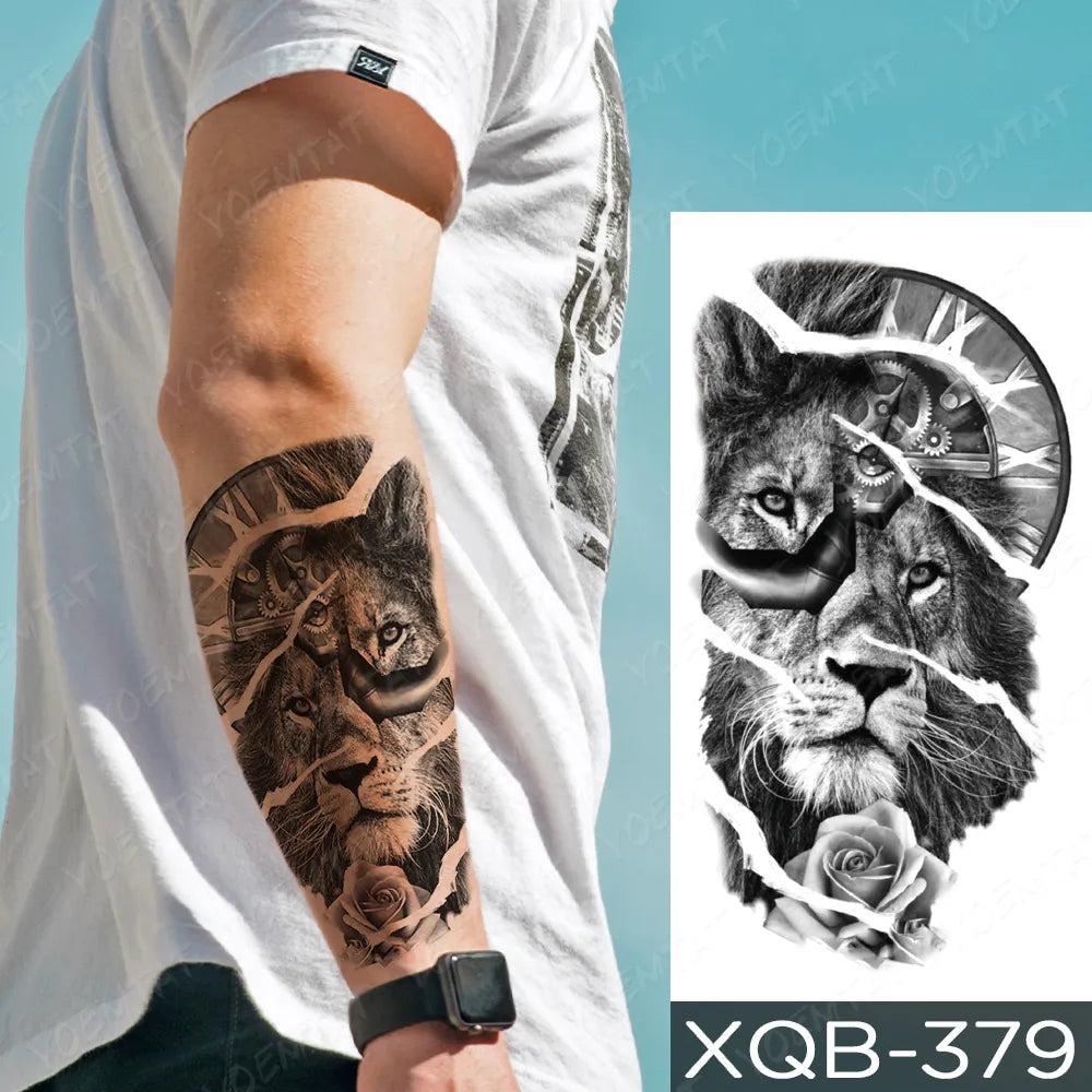 Waterproof Temporary Tattoo Sticker Body Art Fake Tattoo Forest Lion Tiger Bear Flash Leopard Wolf Crown for Men and Women