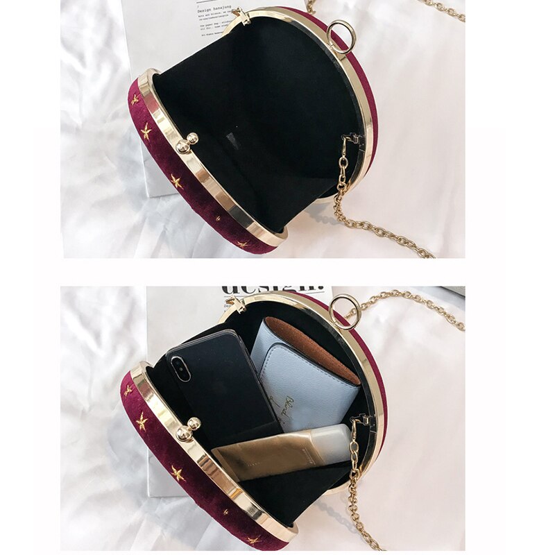 Round Suede Astrology Zodiac Shoulder Messenger Bag Embroidery Evening Clutch Purse Crossbody Bag