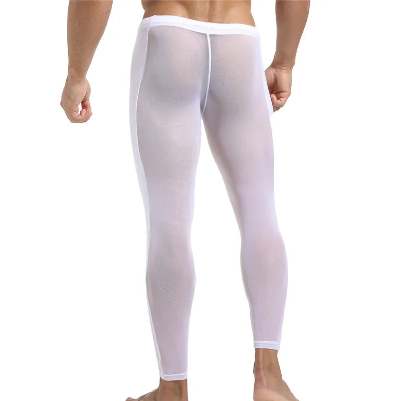 Mesh Breathable Long Pants Sexy Transparent Underwear Men's Lingerie Leggings Sleep Homewear See Through Pajama Pants