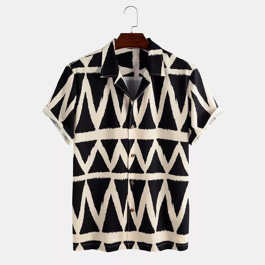 Casual Short-sleeved Men's Geometric Printed Shirt