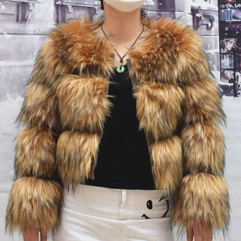 Winter Faux Fake Fur Leather Coat Jacket