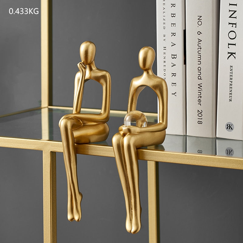 Figurines for Indoor Decoration Home Modern Decorative Sculpture Nordic Decor Resin Figures Gold Abstract Art Statue