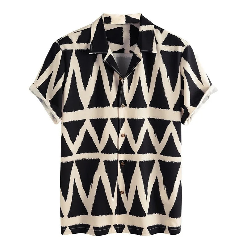 Casual Short-sleeved Men's Geometric Printed Shirt