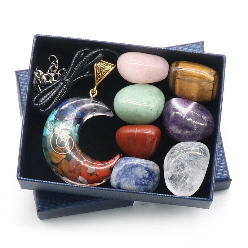 Chakra Yoga Reiki Stone Set for Healing Meditation Natural Crystal Stones Quartz Gemstones Necklace Collection Home Decor